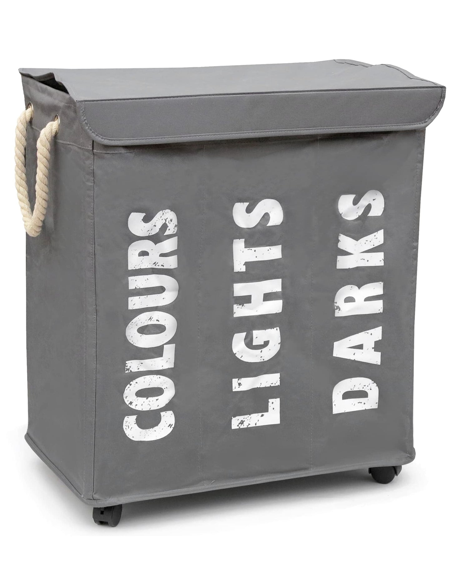 household plus osoltus laundry basket - laundry sorter with lid & wheels - bathroom organizer - laundry hamper - laundry chest - bathroom laundry sorting system - gray