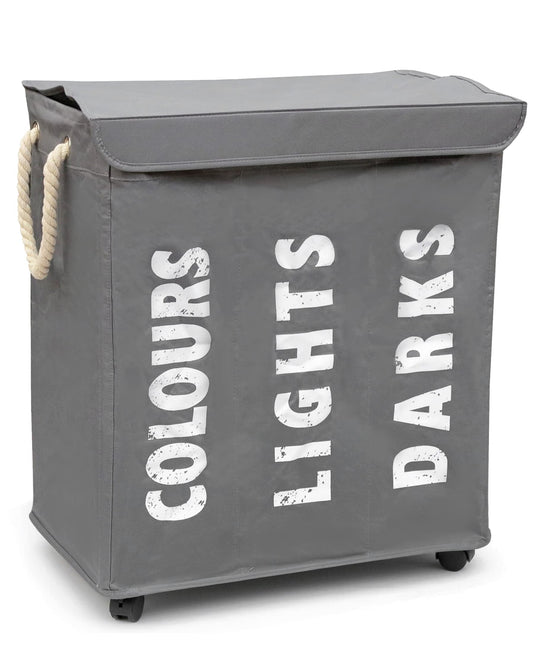 household plus osoltus laundry basket - laundry sorter with lid & wheels - bathroom organizer - laundry hamper - laundry chest - bathroom laundry sorting system - gray