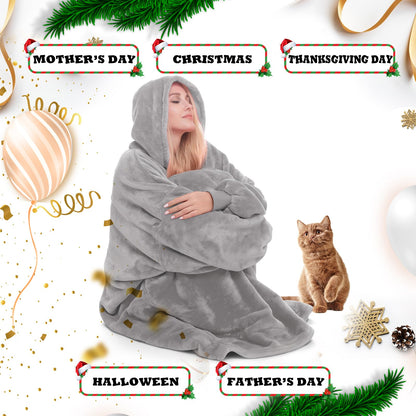 Daverose Hoodie Blanket with Sleeves and Hood for Women, Blanket Hoodie for Women, Super Soft and Warm Flannel Snuggle Blanket with Sleeves, Oversized Blanket Hoodie as Gifts for Men Women