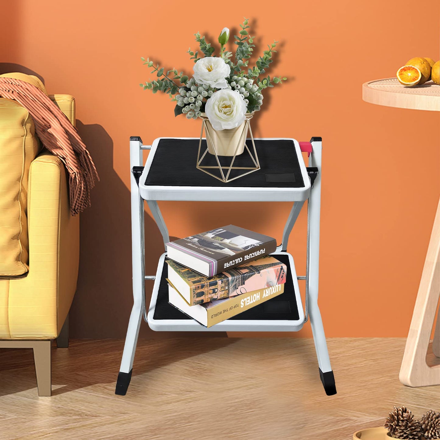 2 Steps Folding Step Stool, Lightweight Stepladder Mini Ladder Folding Step Stool Household Ladder Easy Storage Step Ladder for Home Kitchen Office DIY, 150 kg max load.