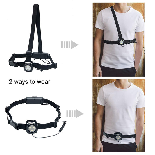 Suptig chest light, waist light, running belt light for camping, hiking, running, jogging, walking, outdoor adventures IP64 waterproof built-in 2600mAh rechargeable lithium battery (black)