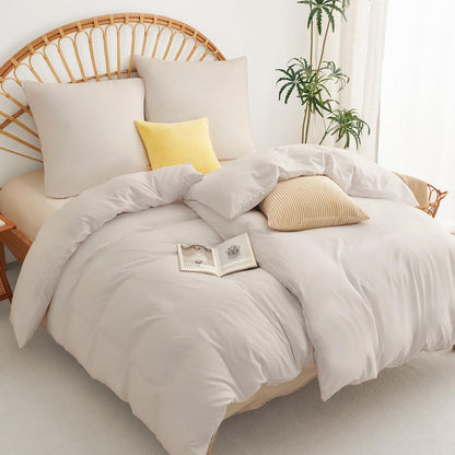 WAVVE Bedding 135x200 4-piece Beige - Duvet Covers 135 x 200 2-piece Set with Pillowcases 80x80 cm, Bedding Sets 135x200cm made of Microfiber with Zipper Soft
