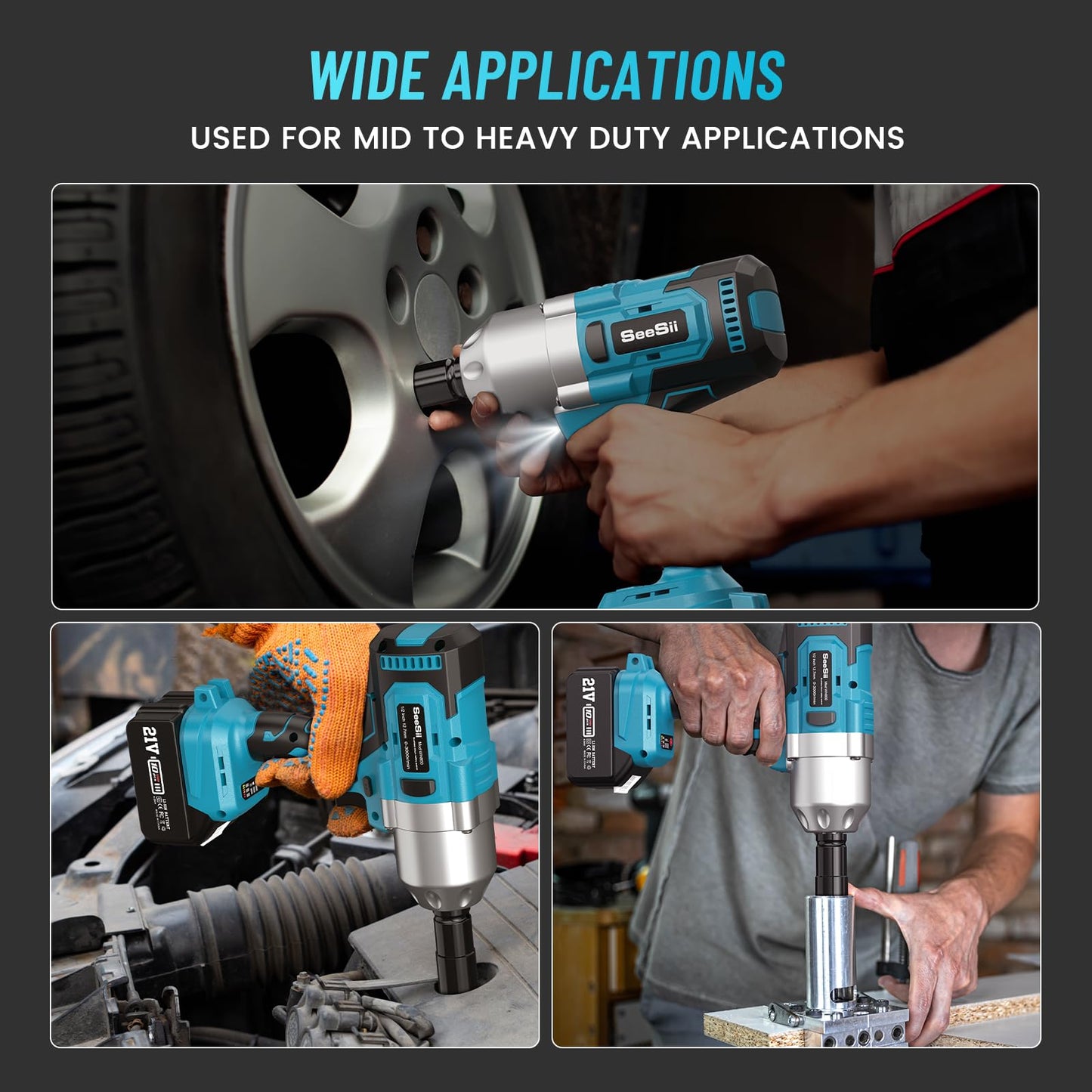 Seesii 1300Nm Cordless Impact Wrench, 8000mAh 1/2" Powerful Electric Impact Wrench for Car Tire Change & Loosening Lug Nuts, 3-Speed Gearbox, Brushless Motor, Comes with 2 Batteries & Charger.