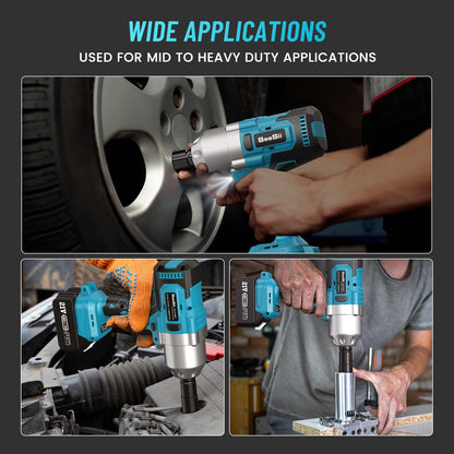 Seesii 1300Nm Cordless Impact Wrench, 8000mAh 1/2" Powerful Electric Impact Wrench for Car Tire Change & Loosening Lug Nuts, 3-Speed Gearbox, Brushless Motor, Comes with 2 Batteries & Charger.