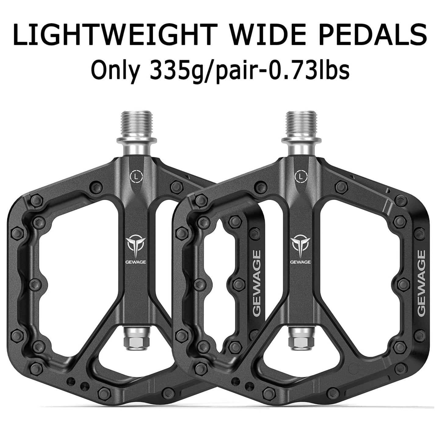 Daring Mountain Bike Pedals, Non-Slip MTB Pedals made of Nylon Fiber, 9/16-inch Bike Pedals, Lightweight and Wide Flat Platform Pedals (Black)