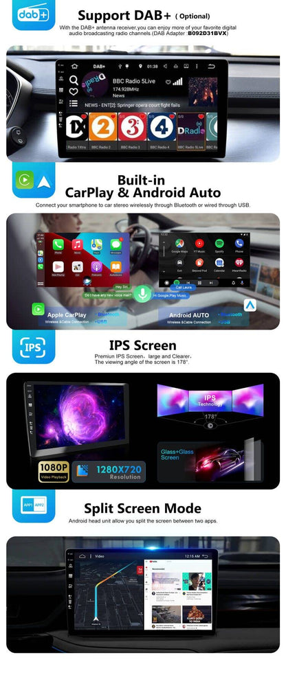 SXAUTO Android 14 car stereo fits A4/B6/B7/S4/RS4/Seat Exeo - includes rear camera, Canbus, [2G+32G] memory, 7-inch display, 2 Din, DAB, steering wheel control, 4G WiFi, BT5.0, Carplay, Android Auto, Fast-Boot.