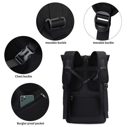 Myhozee Backpack Men Women Water-Resistant Laptop Backpack, Theft-Proof Roll Top Backpacks Daypacks, School Backpack Daypack Trekking Backpacks for Leisure Job Outdoor-Black