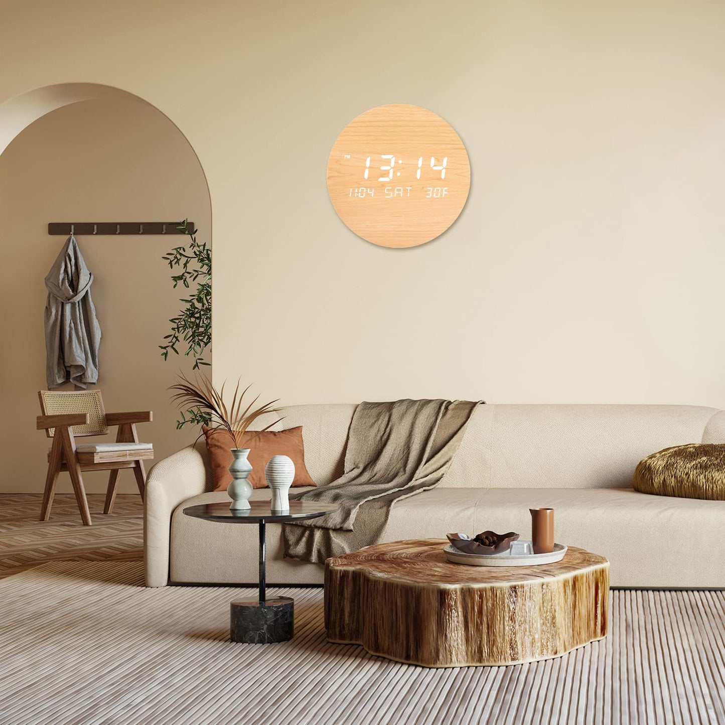 TOSTOG Wall Clock Without Ticking Noise Digital Modern Wall Clocks, 10 Inch Wood Kitchen Clock with Display of Time, Date, Temperature, 12/24-Hour Time Mode for Wall Bedroom Kitchen Office Living Room Decor...