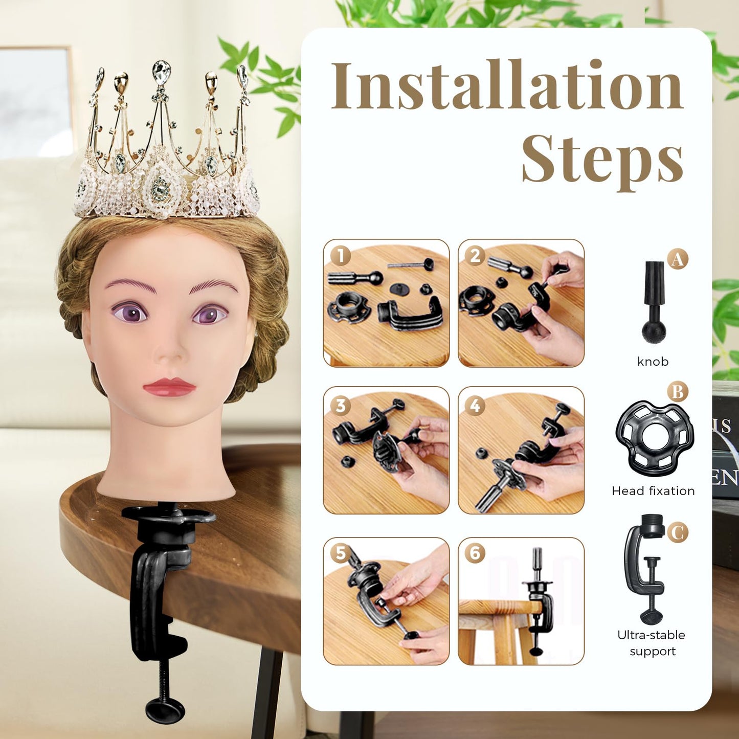 Neverland Hairstyling Head, 28 Inch 60% Real Human Hair Mannequin Head for Hairdressing with Table Clamp + DIY Hair Styling Tools Set (Gold)