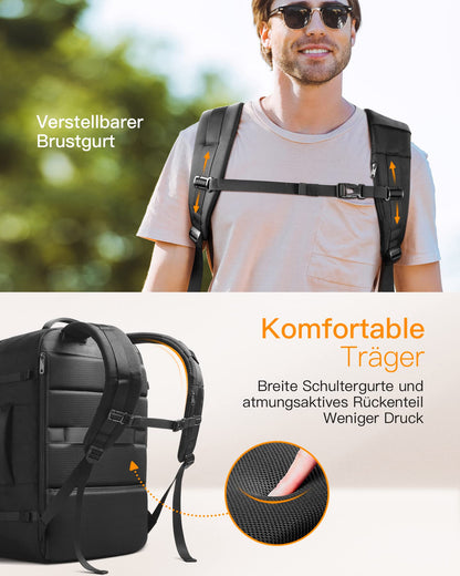 Inateck 42L super large carry-on travel backpack airplane laptop backpack for 15.6 inch notebooks, flight approved cabin backpack for weekend trips.
