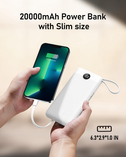 VEEKTOMX Powerbank 20000mAh Power Bank with built-in cables USB C External Portable Phone Chargers with 5 Outputs & 2 Inputs Travel Gadgets Battery Pack Compatible with iPhone, Samsung, Huawei, Xiaomi, iPad
