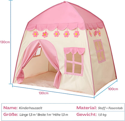 Indoor children's tent, play tent for kids, girls' playhouse, 130*100*130CM large children's play tent, children's play tent (pink)