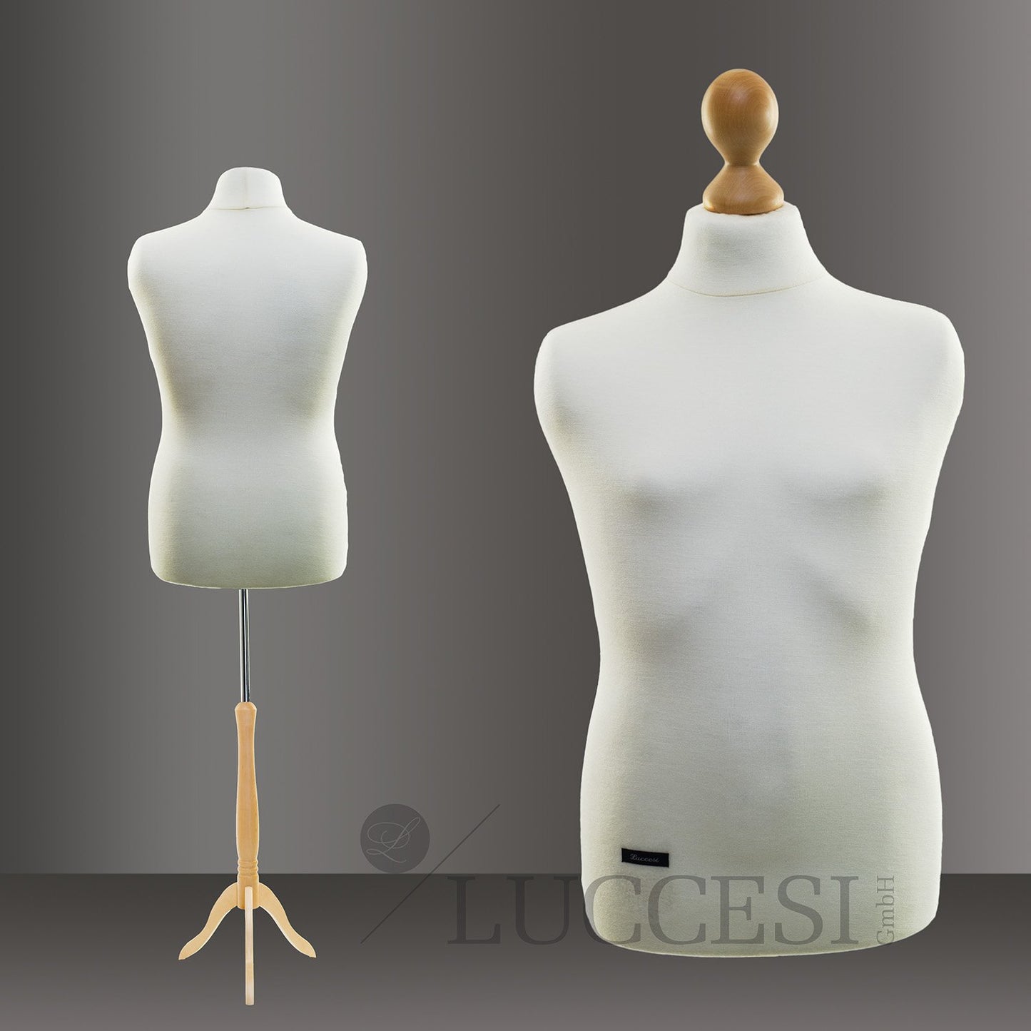 LUCCESI Tailor's Dummy | Male | Size L | Interchangeable Cover Cream-White | Beech Stand | Display Mannequin | more Women's Sizes S - XL