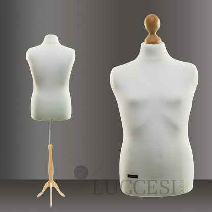 LUCCESI Tailor's Dummy | Male | Size L | Interchangeable Cover Cream-White | Beech Stand | Display Mannequin | more Women's Sizes S - XL