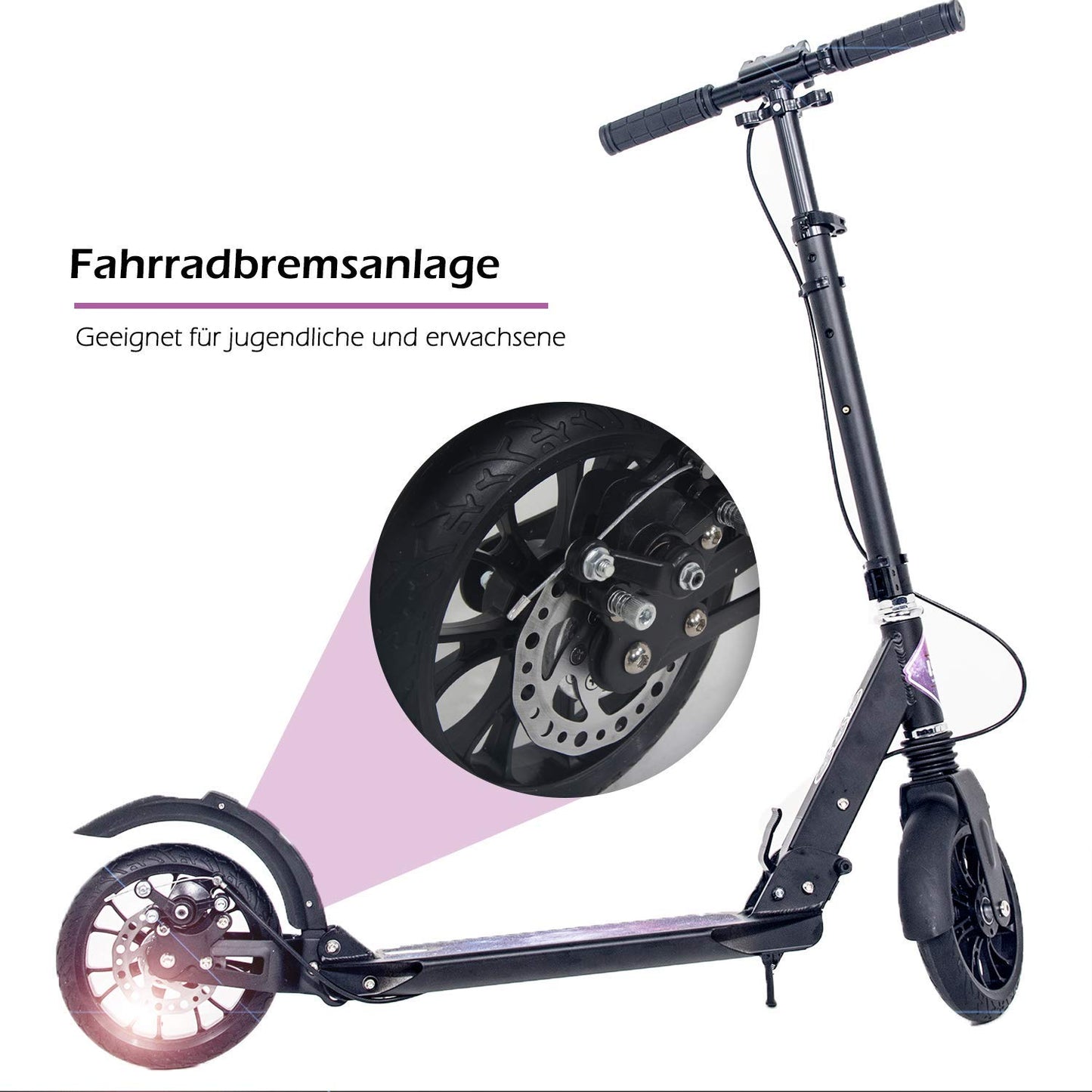 ISE Big Wheel Scooter 200mm Foldable City Scooter with 2 Wheels, Handbrake for Adults and Children, 2 Color Options, High Quality (Starry Sky Style)