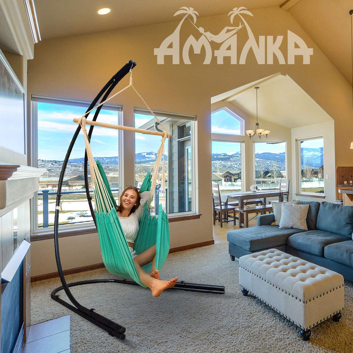 AMANKA Up to 150kg: 210cm Hanging Chair Stand Outdoor - XL Stand for Hanging Chair - Balcony Stand for Bean Bag Garden Hanging Chair Stand for Hanging Seat Hanging Basket Stand for Hanging Chair