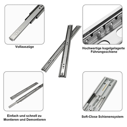 Ansobea drawer slides 600mm, ball bearing guides with 45 kg load capacity full extensions, drawer pull-out telescopic rail, full stretch size 1200mm, 4 pairs (8 pieces)