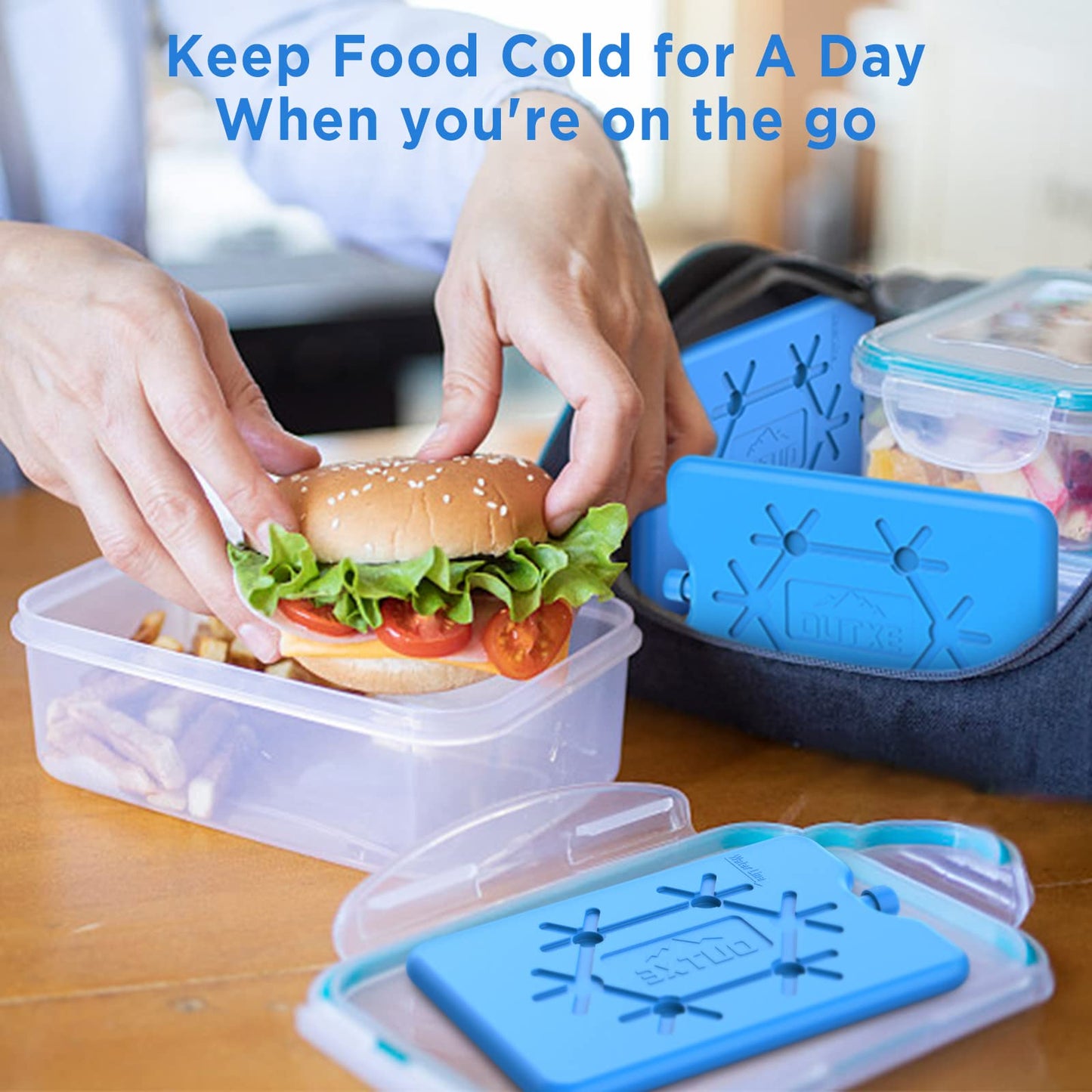 OUTXE 8-pack Ice Packs for lunch, cooler bag, and small cooler - Ice packs for cooler bag - Extra Thin & Long Cooling Performance on the go