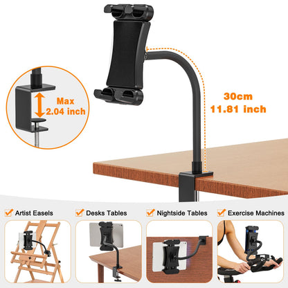 JUBORUI Tablet Stand Table, iPad Stand Table with Metal Swivel Arms, 360° Rotatable Tablet Stand, Tablet Stand for iPad mini, all 4.7-13.5 inch Tablets