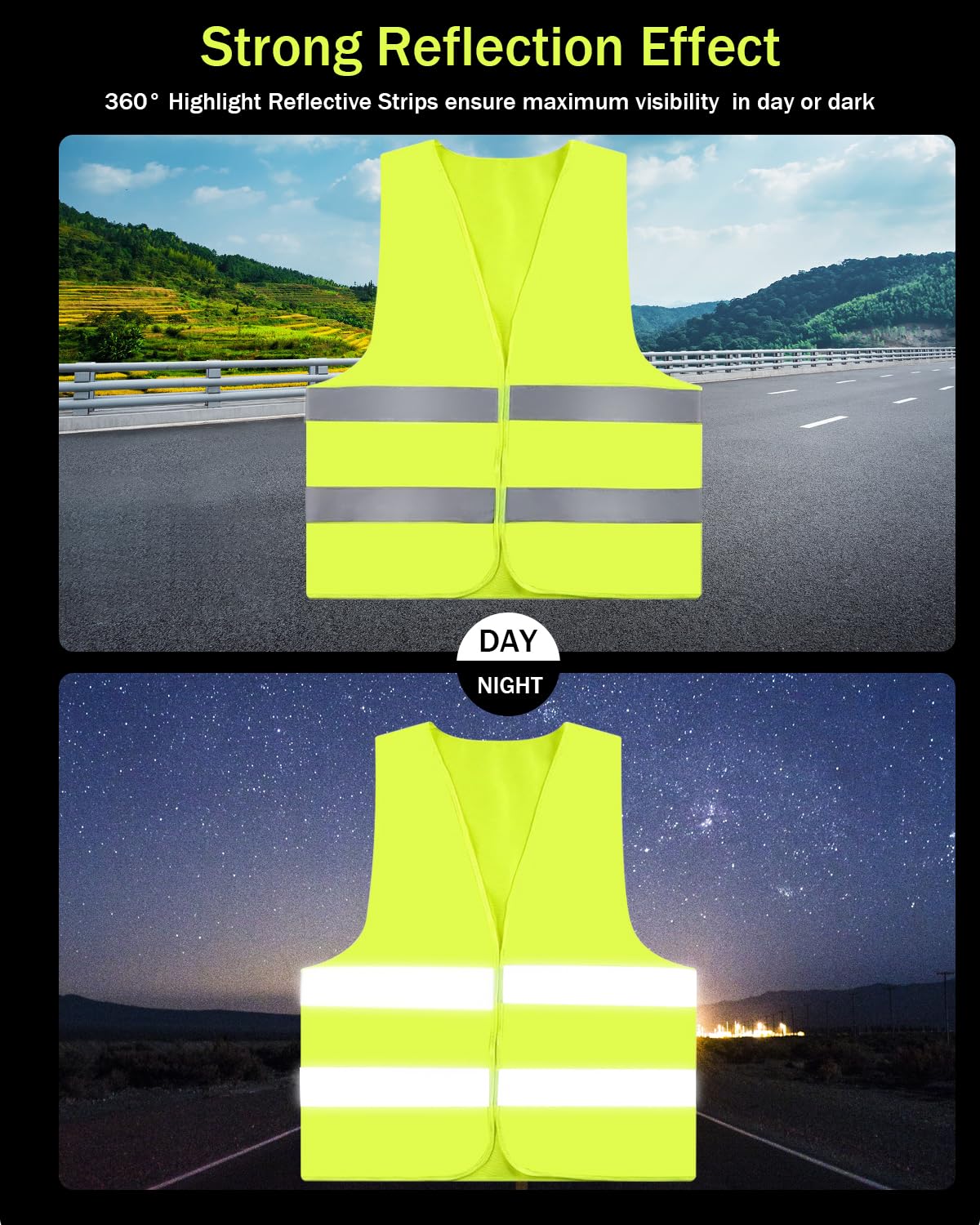 ZephyrCraft 10-pack of Yellow Safety Vests for Adults & Kids, Reflective High Visibility Vests for Cars, a must-have for biking & motorcycling safety.