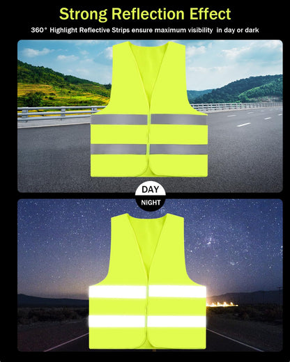 ZephyrCraft 10-pack of Yellow Safety Vests for Adults & Kids, Reflective High Visibility Vests for Cars, a must-have for biking & motorcycling safety.