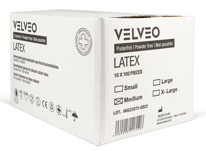 1,000 pieces of latex examination gloves, size selectable: S, M, L, XL Disposable gloves 10 boxes of 100 pieces each size M