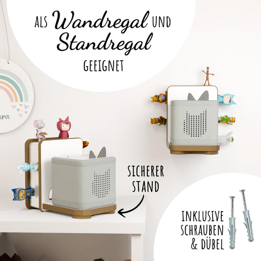 Wooden Tonie shelf for the Toniebox charging station and Tonie figures, holder for storing Tonies.