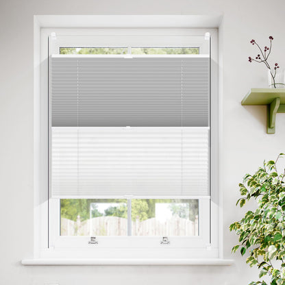 Sanfree Day Night Pleated Shade without drilling Darkening Clamp Fix Pleated Shades White-Grey 65x90cm (WxH) Darkening pleated shade Thermo Pleated Shades Clamp Roller Blinds 100% Blackout Roller Blinds for Windows & Doors