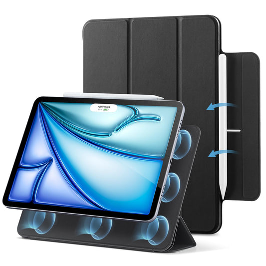 ESR case for iPad Air 11 inch 2025, M3/M2, iPad Air 7/6/5/4 (2024/2022/2020). Strong magnetic attachment, trifold stand cover, supports Pencil Pro/USB-C, auto sleep/wake, Black.