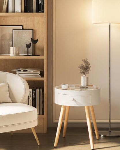 WOLTU Set of 2 Nightstands Bedside Tables Nightstands Side Table, with Drawer, with Legs, Wood, MDF, White, TS111ws-2