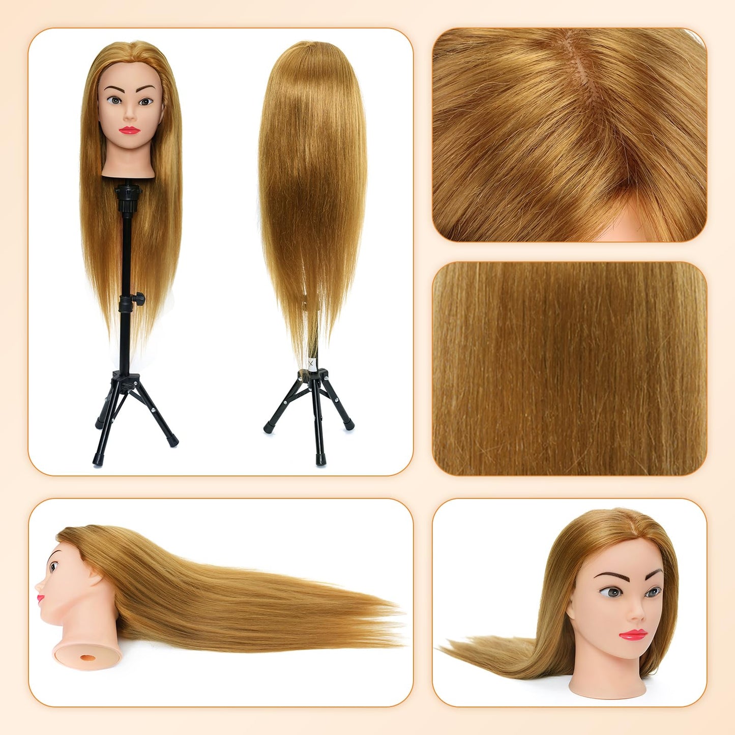 Neverland 24" Mannequin Head Hairdresser with Stand 60% Real Hair Hair Practice Head Doll Head Hairdresser Head Training Head With Holder + Hair Styling Braid Set #27