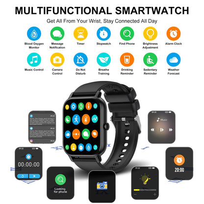 Smartwatch for women men, 1.85 inch touchscreen smart watch with Bluetooth calls, IP68 waterproof fitness tracker with heart rate monitor sleep monitor pedometer, sports watch for iOS Android