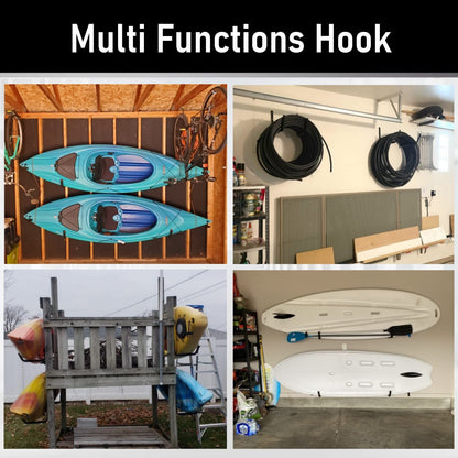 PiPaFox Garage Storage Hooks, each can hold up to 45KG, suitable for heavy kayak storage racks, wall hangers for canoe, ladder, bike, folding chairs, surfboard, snowboard, hose and tools.