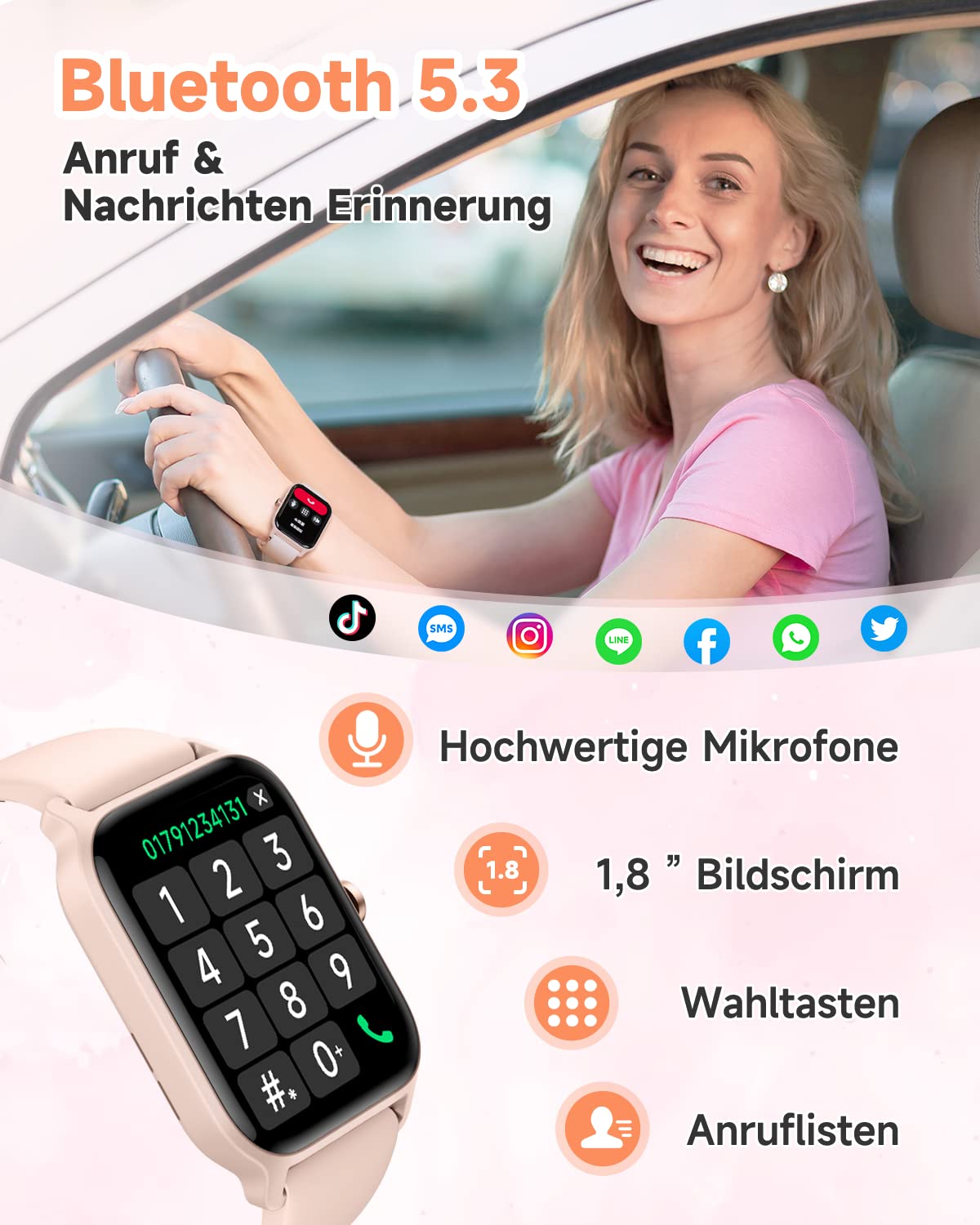 Gydom Smartwatch for Women with Phone Function Alexa Built-in, 1.8" Women's Fitness Watch with 100+ Sports Modes, Heart Rate Monitor SpO2 Sleep Monitor, IP68 Waterproof, Pedometer Watch Sports Watch for Android/iOS