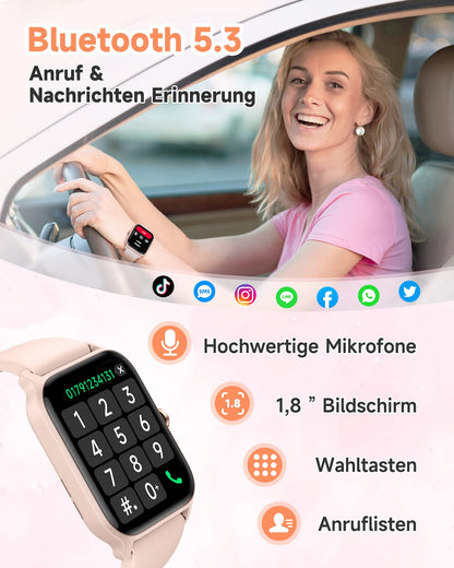 Gydom Smartwatch for Women with Phone Function Alexa Built-in, 1.8" Women's Fitness Watch with 100+ Sports Modes, Heart Rate Monitor SpO2 Sleep Monitor, IP68 Waterproof, Pedometer Watch Sports Watch for Android/iOS