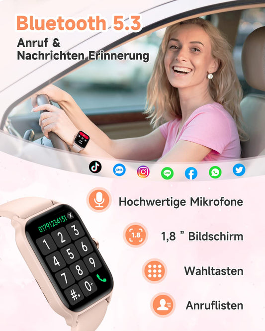 Gydom Smartwatch for Women with Phone Function Alexa Built-in, 1.8" Women's Fitness Watch with 100+ Sports Modes, Heart Rate Monitor SpO2 Sleep Monitor, IP68 Waterproof, Pedometer Watch Sports Watch for Android/iOS
