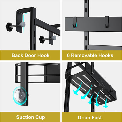 Orimade hanging shower caddy with hooks, adjustable shower shelf without drilling, 4 piece hanging shower basket for frameless glass door black.