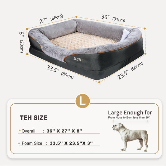JOYELF Large Dog Bed Memory Foam orthopedic Dog Bed & Dog Sofa with removable washable cover and squeaky toy as gift.