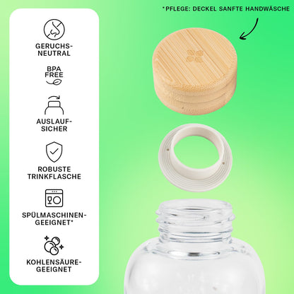 waterdrop® glass bottle 600ml incl. 18 sugar-free drops - gift for women - trial package with water bottle, flavor drops & vitamins - leak-proof bottle suitable for carbonation