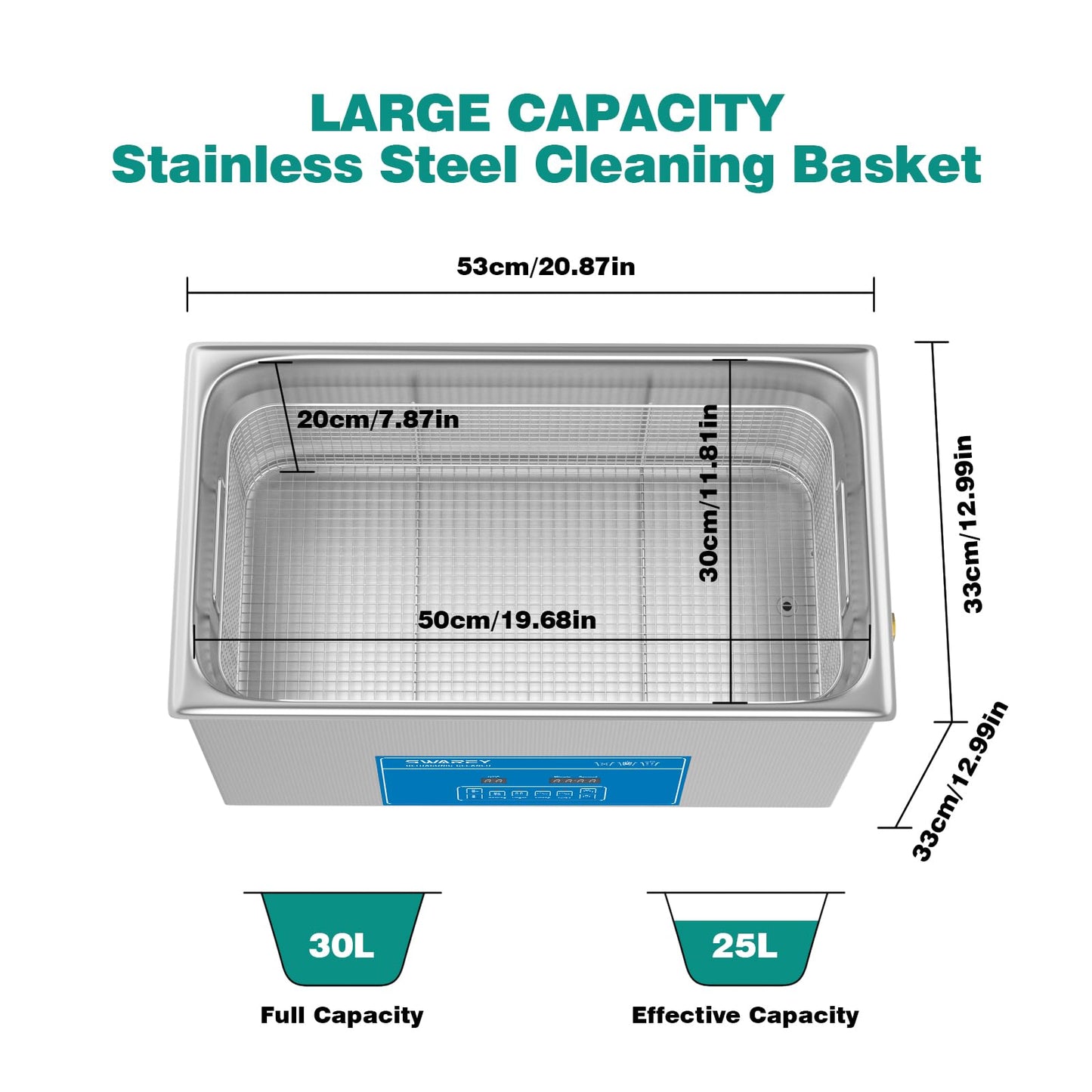 SWAREY Professional 30L Industrial Ultrasonic Cleaning Equipment with Heating and Digital Timer 600W 40 KHz Ultrasonic Cleaner for Glasses Tools Parts Metal Instruments.