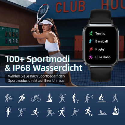 Guardian Smartwatch for women and men with phone function, 1.83’’ fitness band smartwatch with 100+ sport modes, heart rate monitor, SpO2 monitor, sleep tracker, step counter, stopwatch for iOS Android.