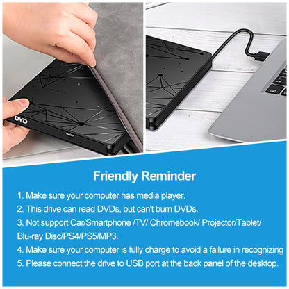 External USB 3.0 DVD Drive for Laptop PC Computer, Portable External DVD Drive CD-ROM Burner with low noise for Windows 11/10/7/8/XP Mac MacBook.