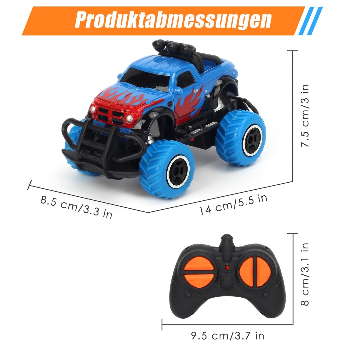 Pup Go Monster Truck Remote Control Car with Light for Kids 3-9 years, Durable Mini RC Car Fast Offroad Indoor Outdoor, Toy Toddler Christmas Birthday Gift Boy Girl, Blue