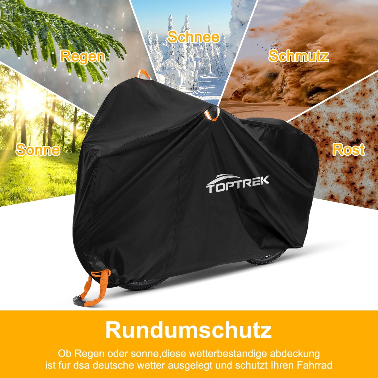Toptrek bike cover for 3 bikes Waterproof 210D Oxford fabric Bike garage Outdoor 220 x 120 x 110 cm High-quality bike cover with lock holes Sun protection Tear resistance with bag