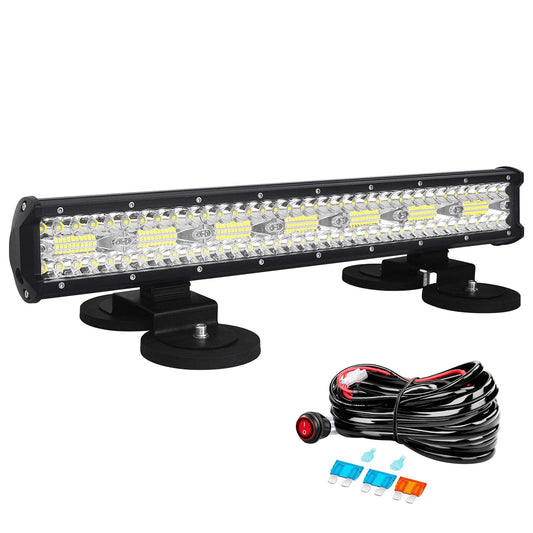Willpower 20 Inch 51CM 420W LED Work Light Bar + Magnetic Mounts + Wiring Harness LED Headlights 12V 24V Floodlight Spot for Offroad Car Tractor Auxiliary Headlights Reverse Light