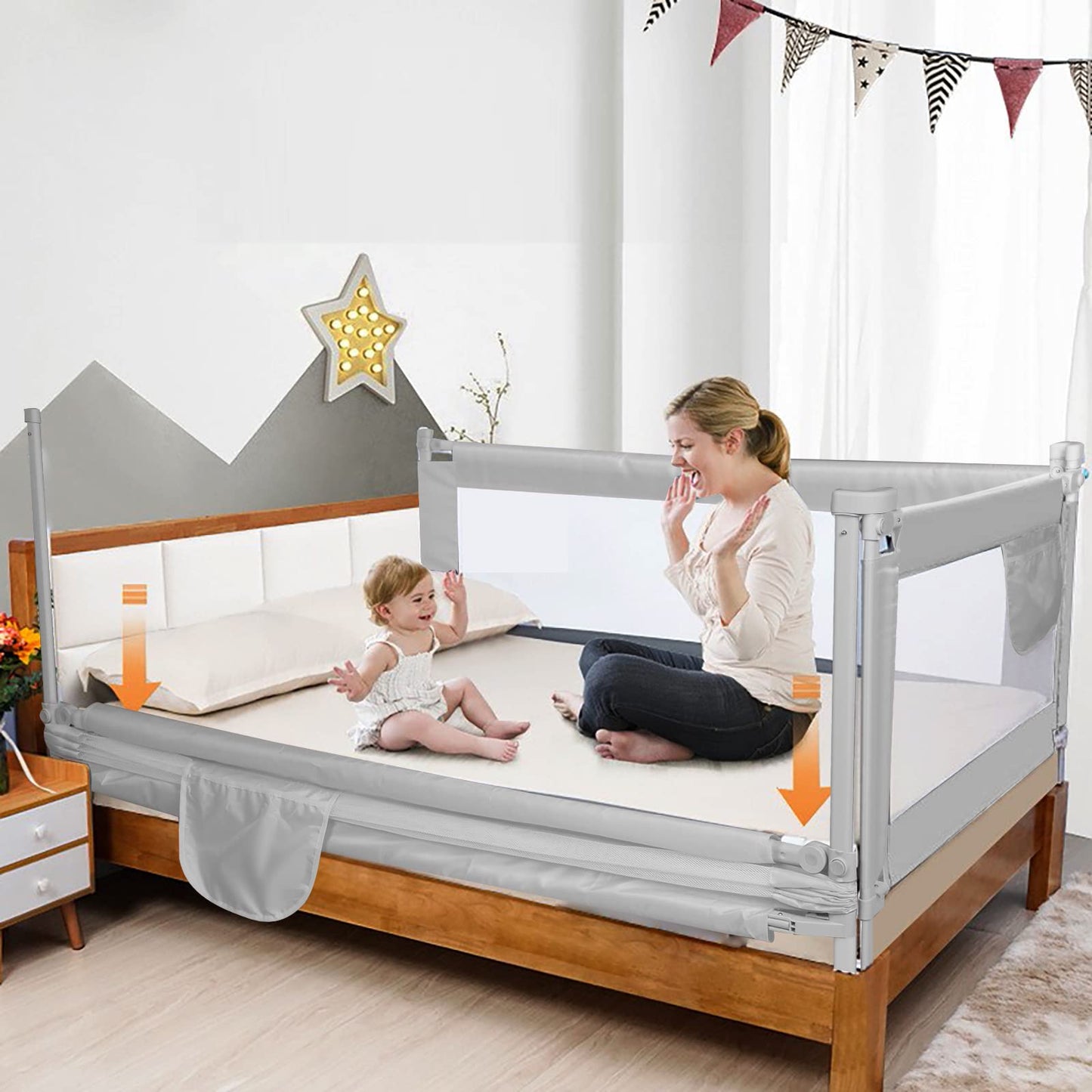 Sinbide bed rail adjustable guardrail for children's bed, baby safety, 100cm high, metal frame, 0-6 years (Gray, 100x180cm)