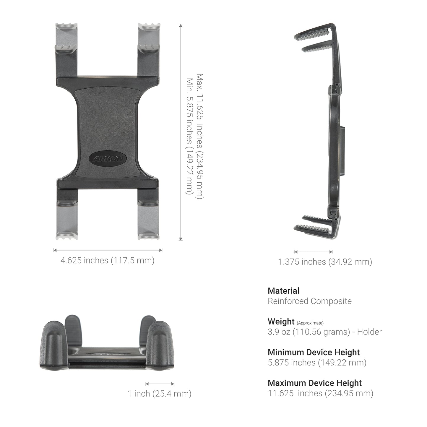 ARKON Heavy Duty Tablet Mount with Adjustable Arm for Tabletops, Cars, Vehicles, Walls, compatible with Apple iPads and Samsung Tablets.