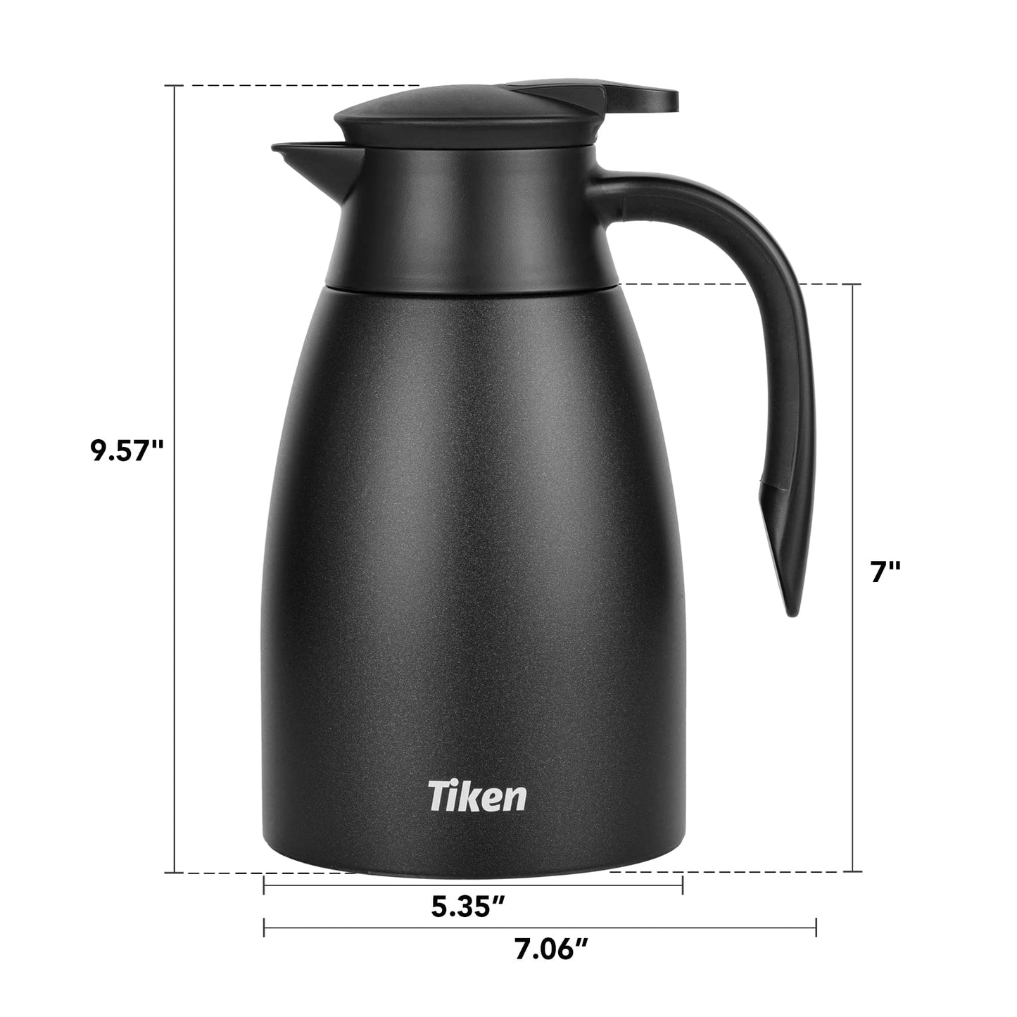 Tiken 1.5L thermos jug stainless steel double-walled vacuum insulation insulated coffee pot black