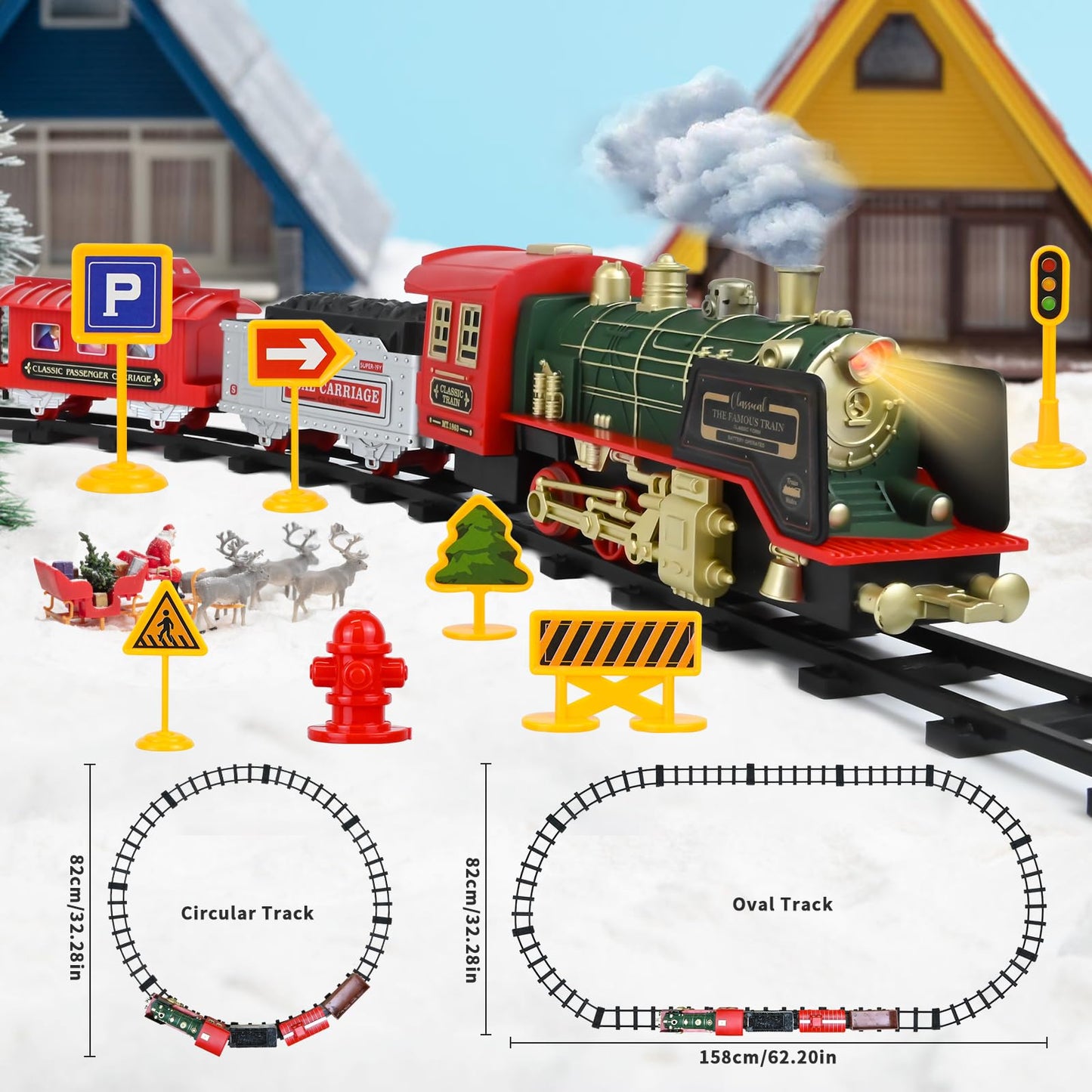 Ulikey Electric Train for Kids, Remote Control Steam Train Toy with Light and Sound, Christmas Train around the Tree, Christmas Steam Locomotive Gift for Kids aged 3 years and up.