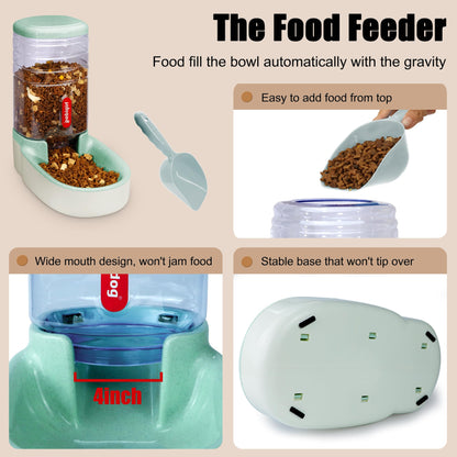 Automatic feeder for small and medium-sized pets, 3.8L, travel feeder and water dispenser for dogs, cats, pets (Green)